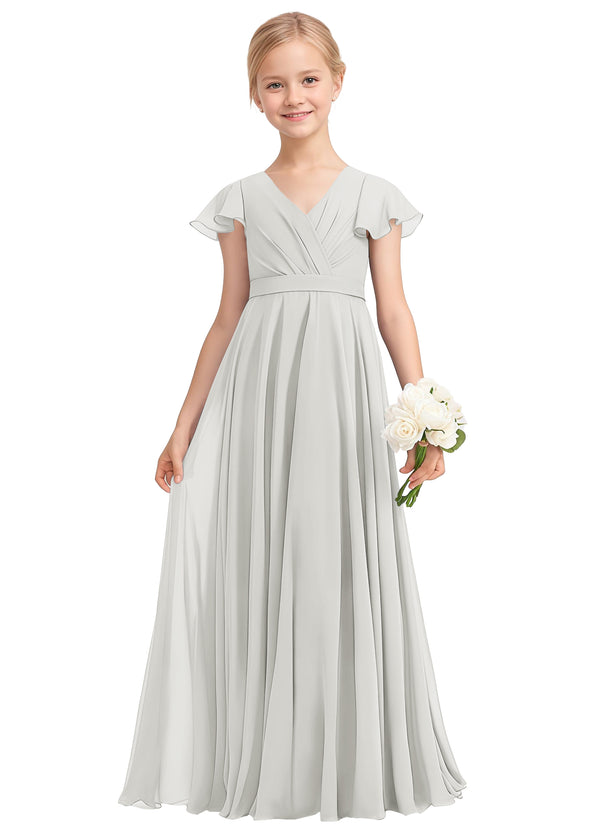 A-line V-Neck Floor-Length Chiffon Junior Bridesmaid Dress
