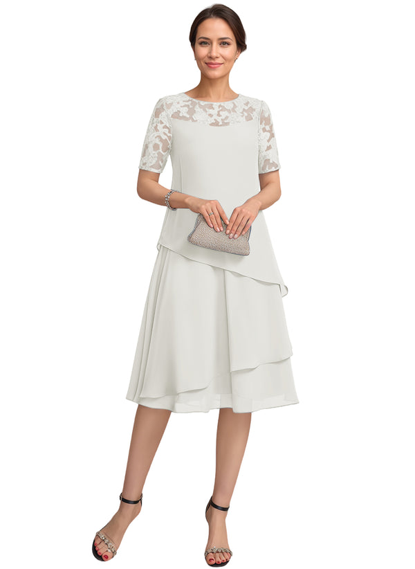 A-line Scoop Illusion Knee-Length Lace Chiffon Mother of the Bride Dress With Sequins