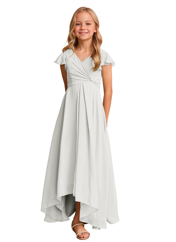 A-line V-Neck Asymmetrical Chiffon Junior Bridesmaid Dress