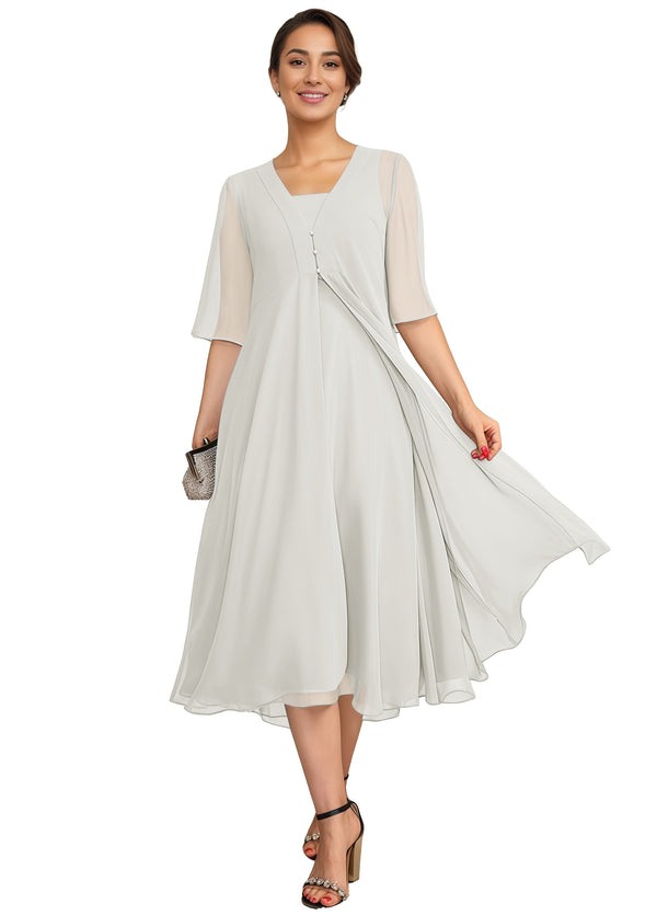 Empire Square Knee-Length Chiffon Mother of the Bride Dress
