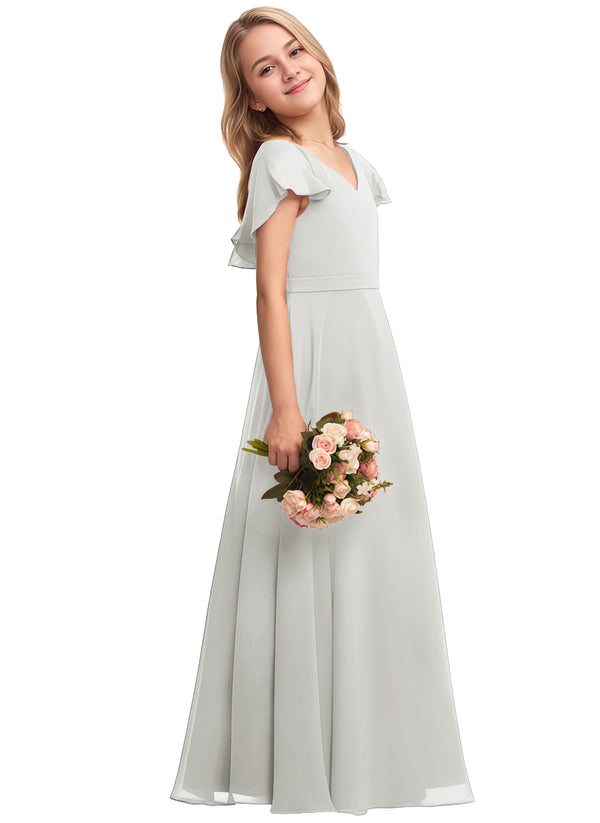 A-line V-Neck Floor-Length Chiffon Junior Bridesmaid Dress
