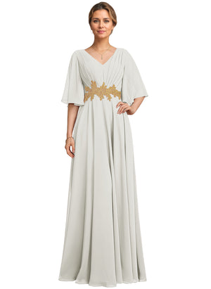 A-line V-Neck Floor-Length Chiffon Lace Mother of the Bride Dress With Sequins Beading