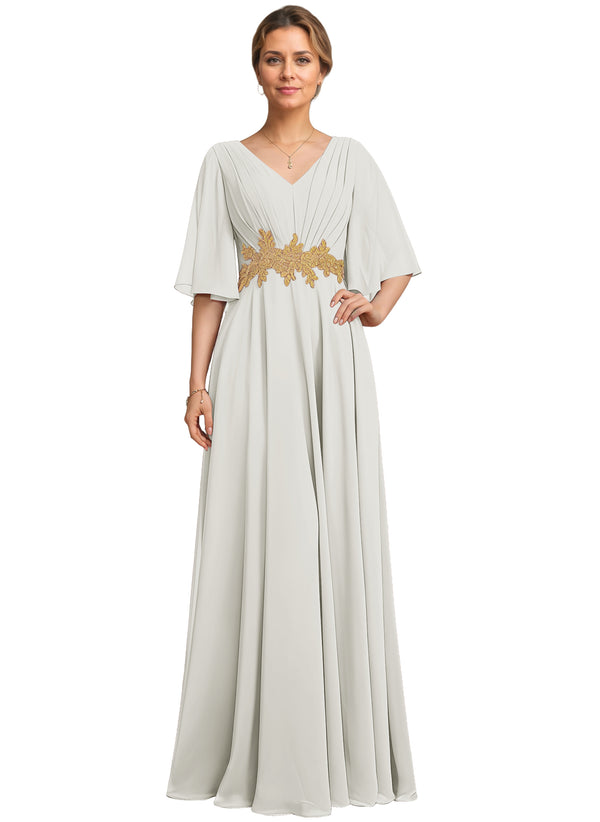 A-line V-Neck Floor-Length Chiffon Lace Mother of the Bride Dress With Sequins Beading
