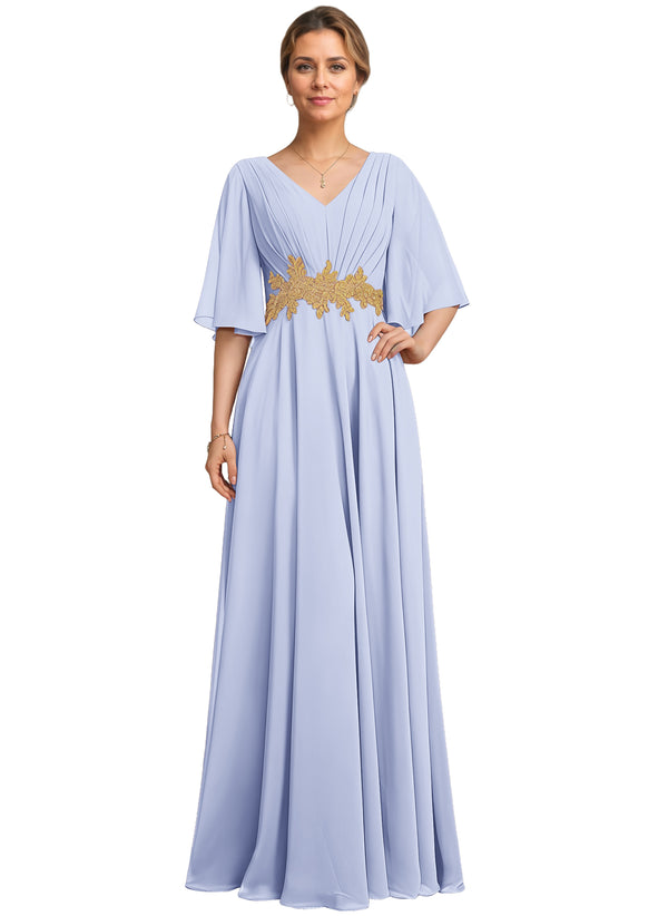A-line V-Neck Floor-Length Chiffon Lace Mother of the Bride Dress With Sequins Beading