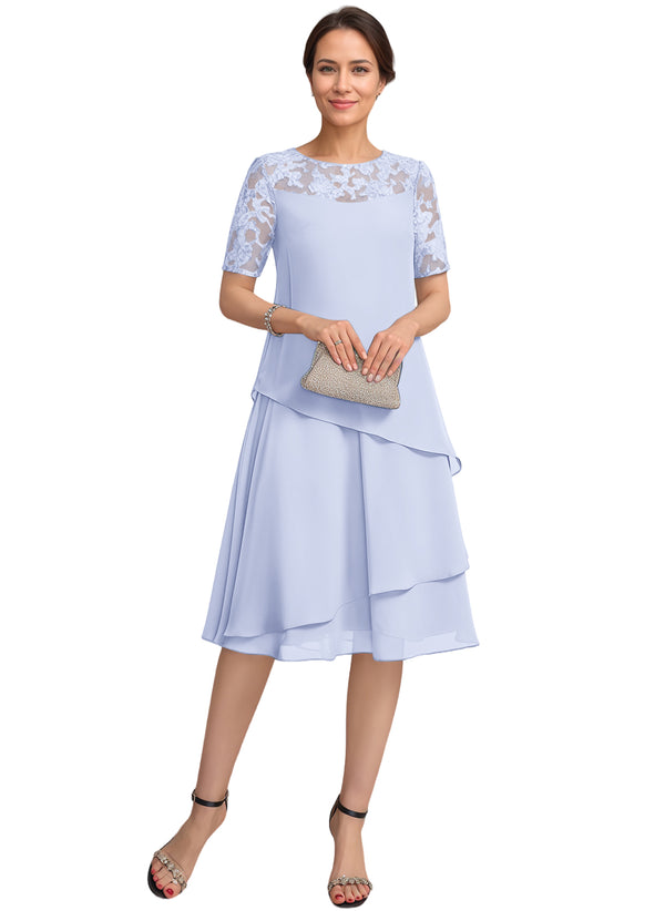A-line Scoop Illusion Knee-Length Lace Chiffon Mother of the Bride Dress With Sequins
