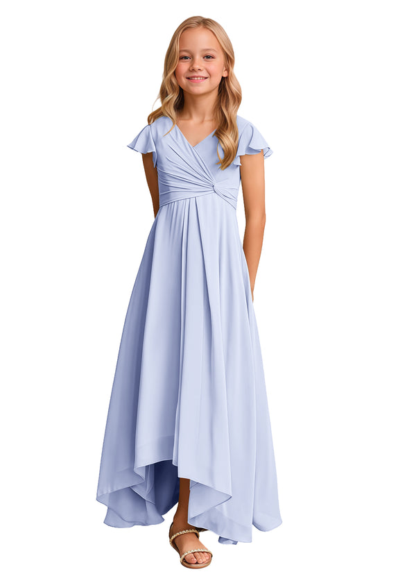 A-line V-Neck Asymmetrical Chiffon Junior Bridesmaid Dress