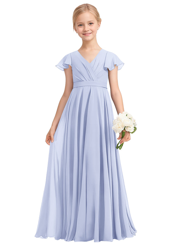 A-line V-Neck Floor-Length Chiffon Junior Bridesmaid Dress