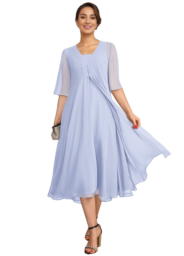 Empire Square Knee-Length Chiffon Mother of the Bride Dress