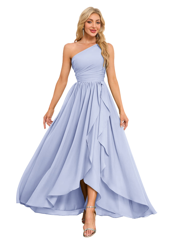 A-line One Shoulder Floor-Length Chiffon Bridesmaid Dress With Ruffle