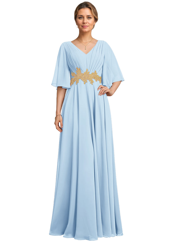 A-line V-Neck Floor-Length Chiffon Lace Mother of the Bride Dress With Sequins Beading