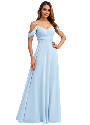 A-line Cold Shoulder Floor-Length Chiffon Bridesmaid Dress