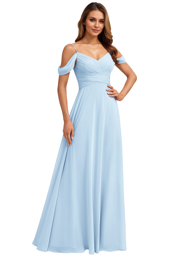 A-line Cold Shoulder Floor-Length Chiffon Bridesmaid Dress