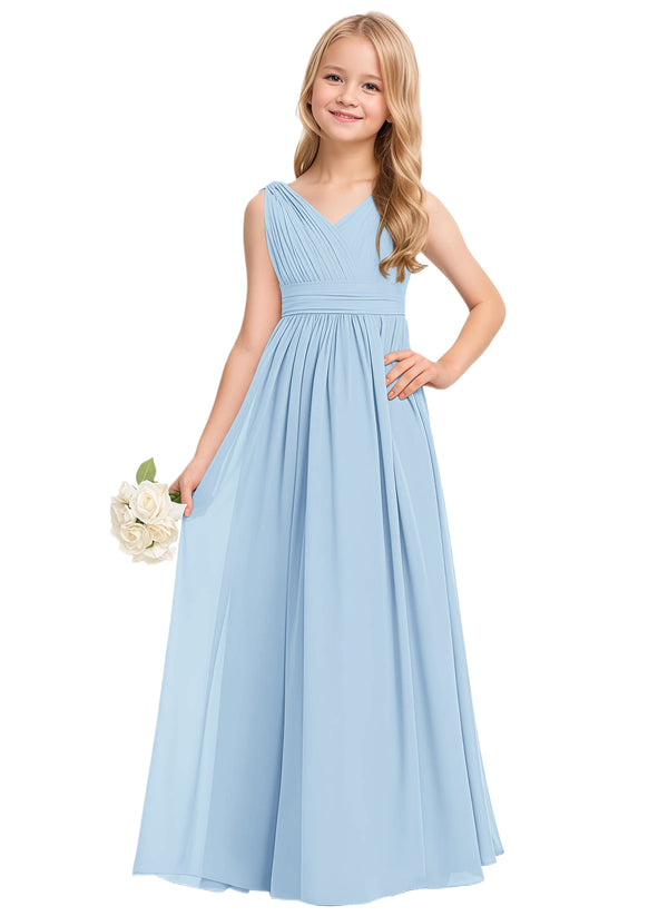A-line V-Neck Floor-Length Chiffon Junior Bridesmaid Dress