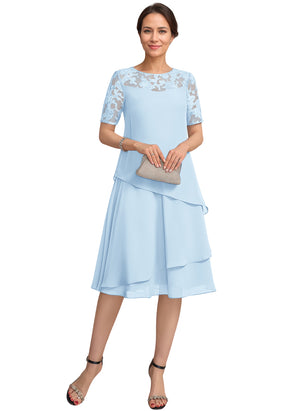 A-line Scoop Illusion Knee-Length Lace Chiffon Mother of the Bride Dress With Sequins
