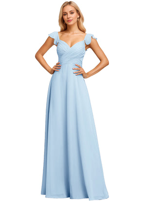 A-line V-Neck Floor-Length Chiffon Bridesmaid Dress