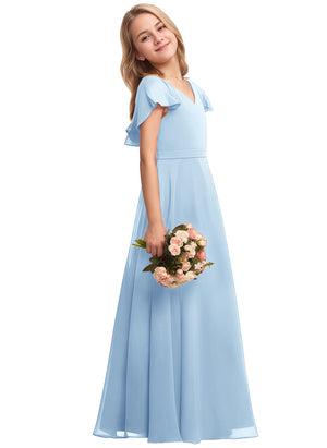 A-line V-Neck Floor-Length Chiffon Junior Bridesmaid Dress