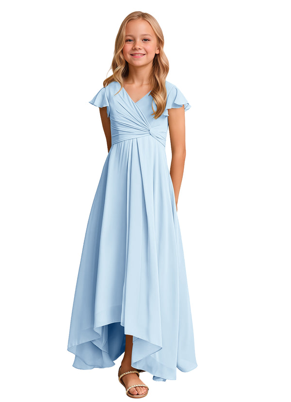 A-line V-Neck Asymmetrical Chiffon Junior Bridesmaid Dress