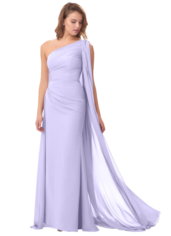 Mermaid One Shoulder Floor-Length Chiffon Mother of the Bride Dress With Pleated Beading