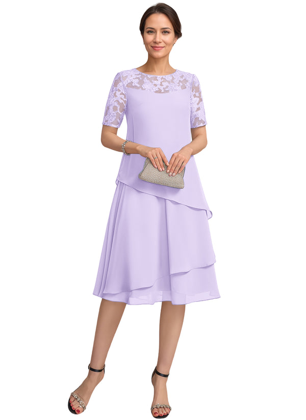 A-line Scoop Illusion Knee-Length Lace Chiffon Mother of the Bride Dress With Sequins