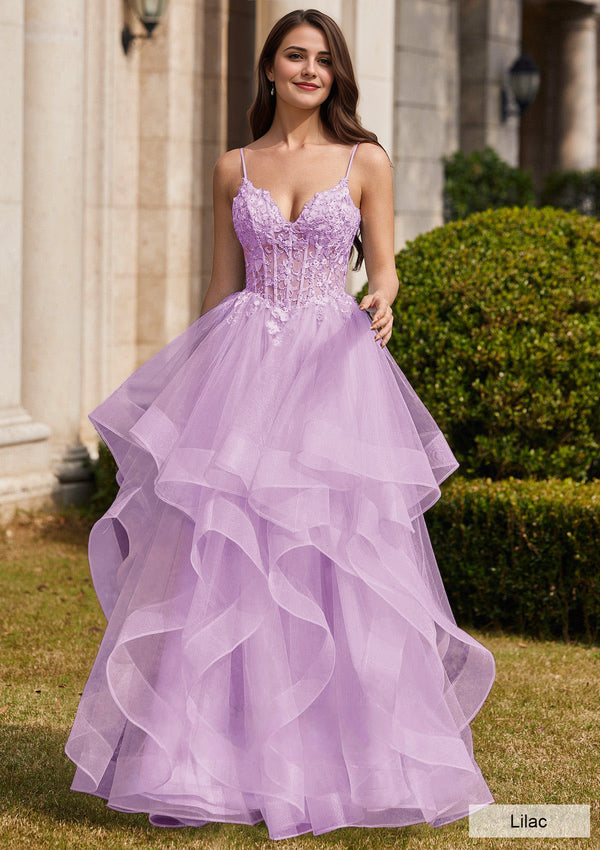 Ball-Gown/Princess Square Floor-Length Tulle Prom Dresses