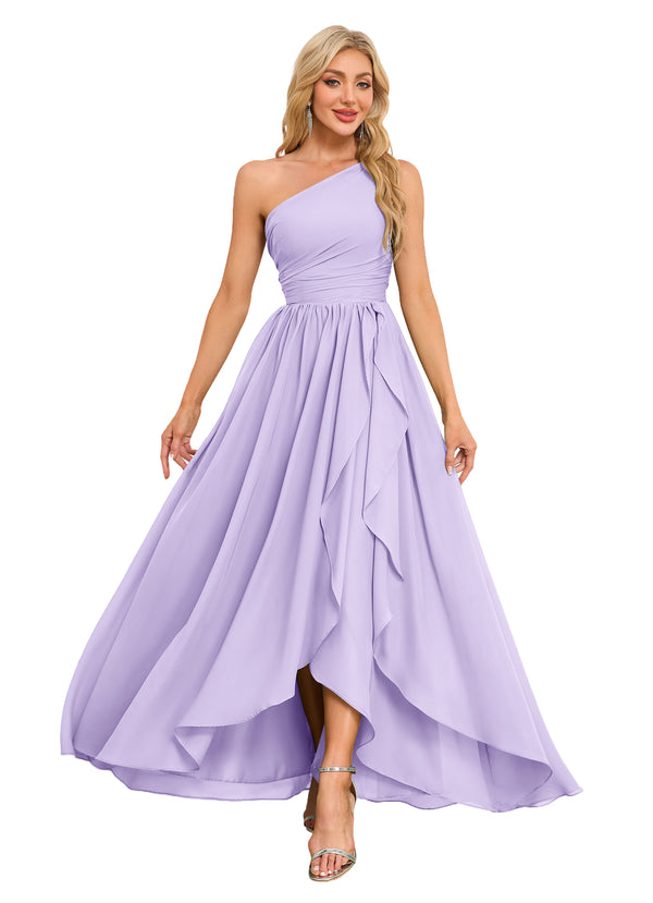 A-line One Shoulder Floor-Length Chiffon Bridesmaid Dress With Ruffle
