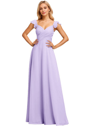 A-line V-Neck Floor-Length Chiffon Bridesmaid Dress