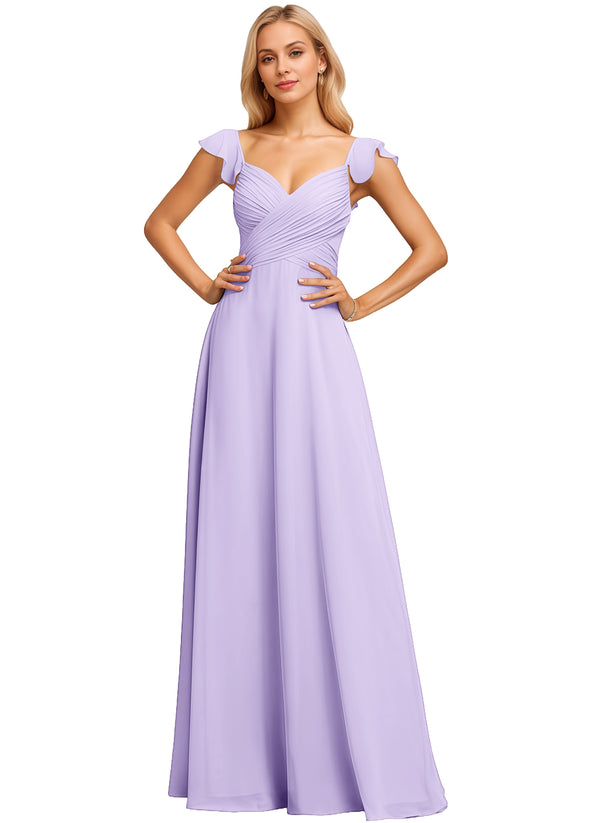 A-line V-Neck Floor-Length Chiffon Bridesmaid Dress