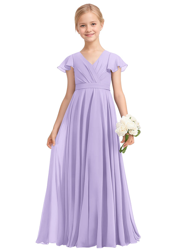 A-line V-Neck Floor-Length Chiffon Junior Bridesmaid Dress