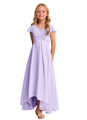 A-line V-Neck Asymmetrical Chiffon Junior Bridesmaid Dress