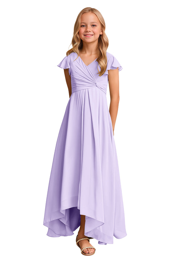 A-line V-Neck Asymmetrical Chiffon Junior Bridesmaid Dress