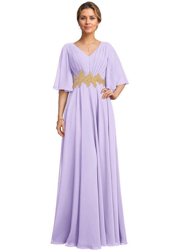 A-line V-Neck Floor-Length Chiffon Lace Mother of the Bride Dress With Sequins Beading