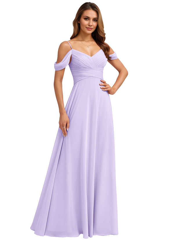 A-line Cold Shoulder Floor-Length Chiffon Bridesmaid Dress