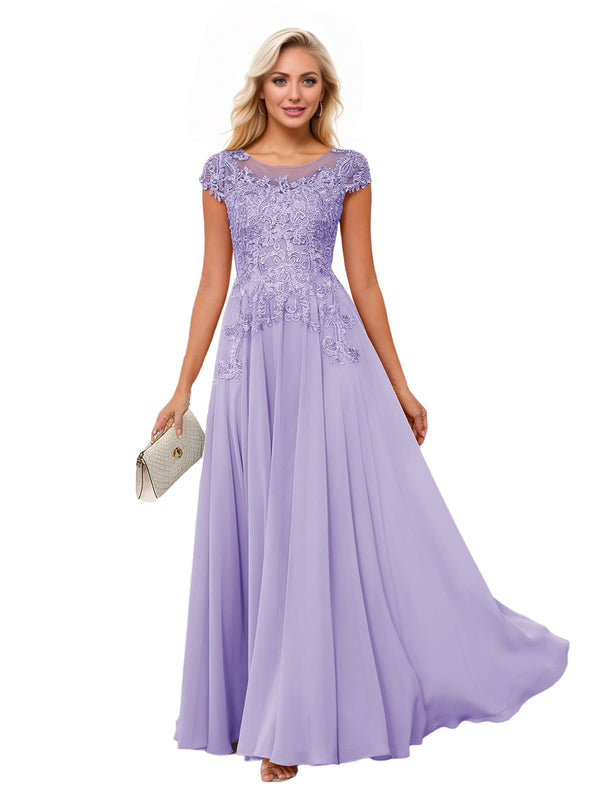 A-line Scoop Illusion Floor-Length Lace Chiffon Mother of the Bride Dress With Sequins