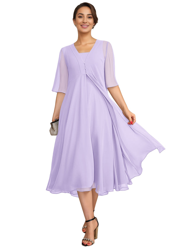 Empire Square Knee-Length Chiffon Mother of the Bride Dress