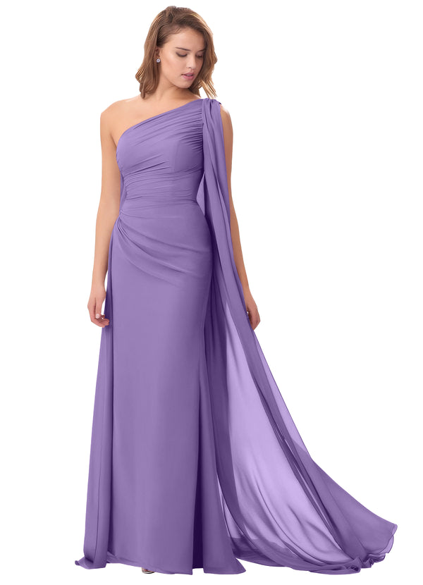 Mermaid One Shoulder Floor-Length Chiffon Mother of the Bride Dress With Pleated Beading
