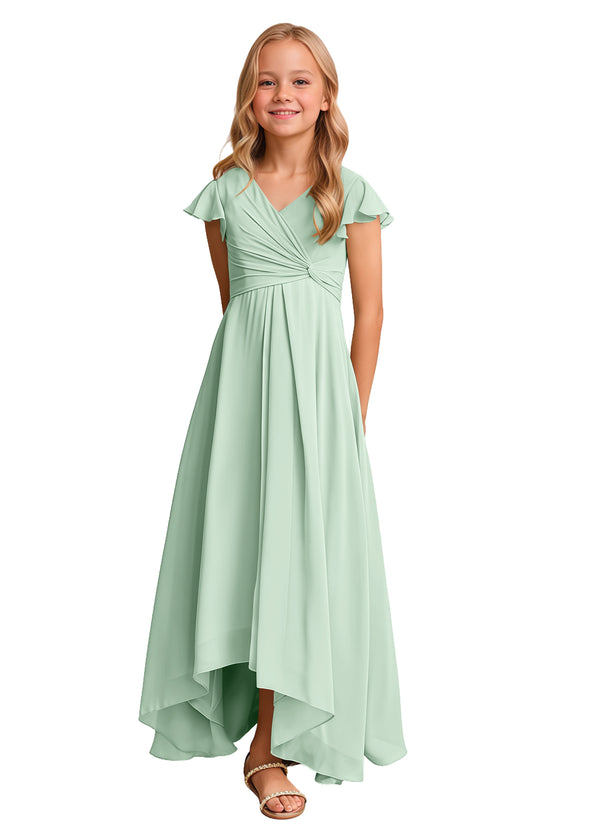 A-line V-Neck Asymmetrical Chiffon Junior Bridesmaid Dress