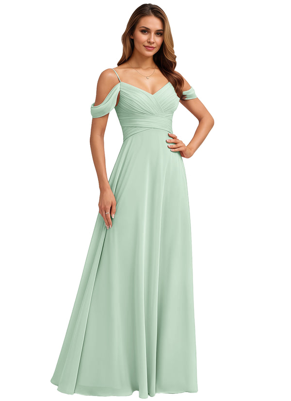 A-line Cold Shoulder Floor-Length Chiffon Bridesmaid Dress
