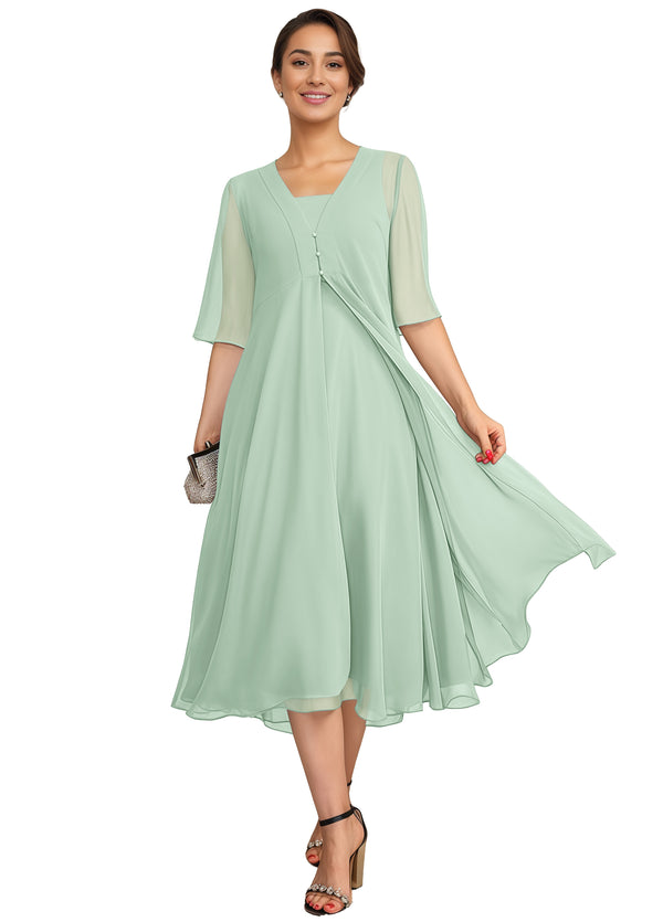 Empire Square Knee-Length Chiffon Mother of the Bride Dress