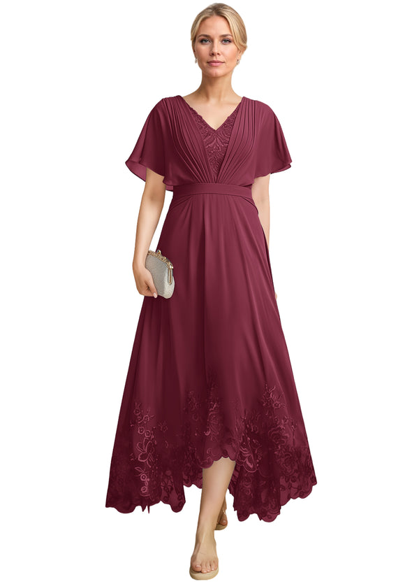 A-line Scoop Illusion Ankle-Length Lace Chiffon Mother of the Bride Dress With Sequins