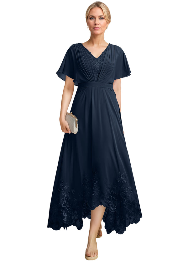 A-line Scoop Illusion Ankle-Length Lace Chiffon Mother of the Bride Dress With Sequins