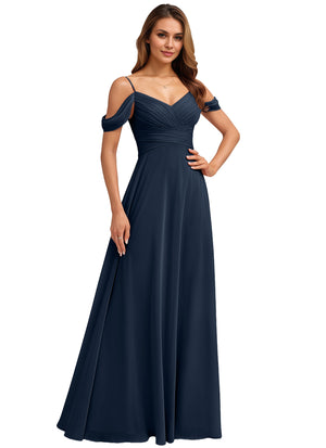 A-line Cold Shoulder Floor-Length Chiffon Bridesmaid Dress