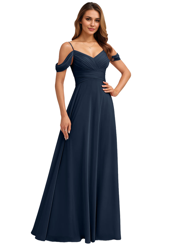 A-line Cold Shoulder Floor-Length Chiffon Bridesmaid Dress
