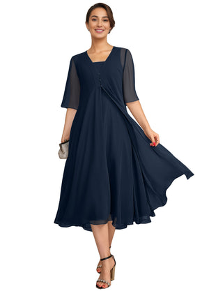Empire Square Knee-Length Chiffon Mother of the Bride Dress