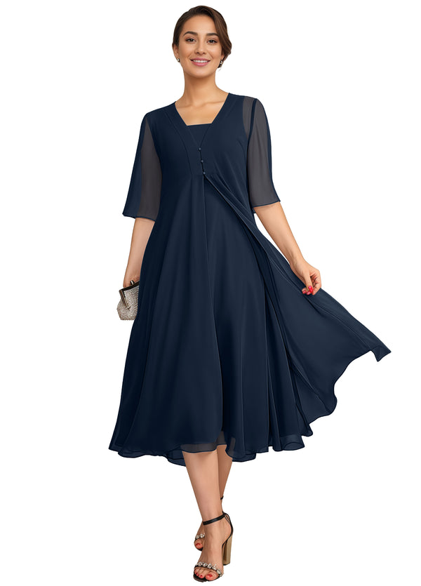 Empire Square Knee-Length Chiffon Mother of the Bride Dress
