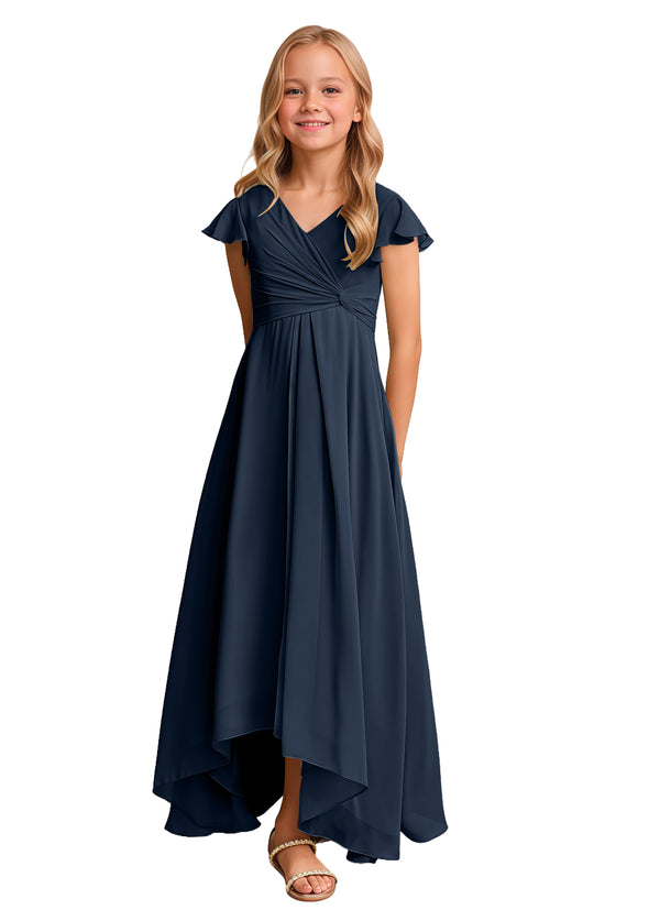 A-line V-Neck Asymmetrical Chiffon Junior Bridesmaid Dress