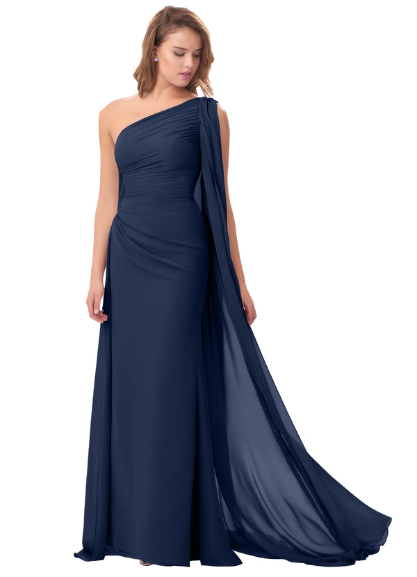 Mermaid One Shoulder Floor-Length Chiffon Mother of the Bride Dress With Pleated Beading