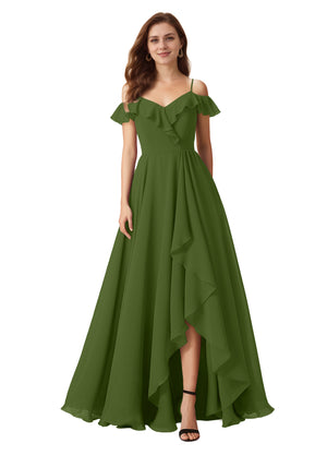 A-line Cold Shoulder Floor-Length Chiffon Bridesmaid Dress With Ruffle