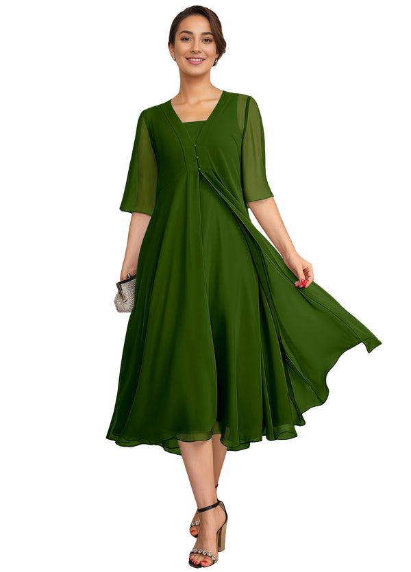 Empire Square Knee-Length Chiffon Mother of the Bride Dress