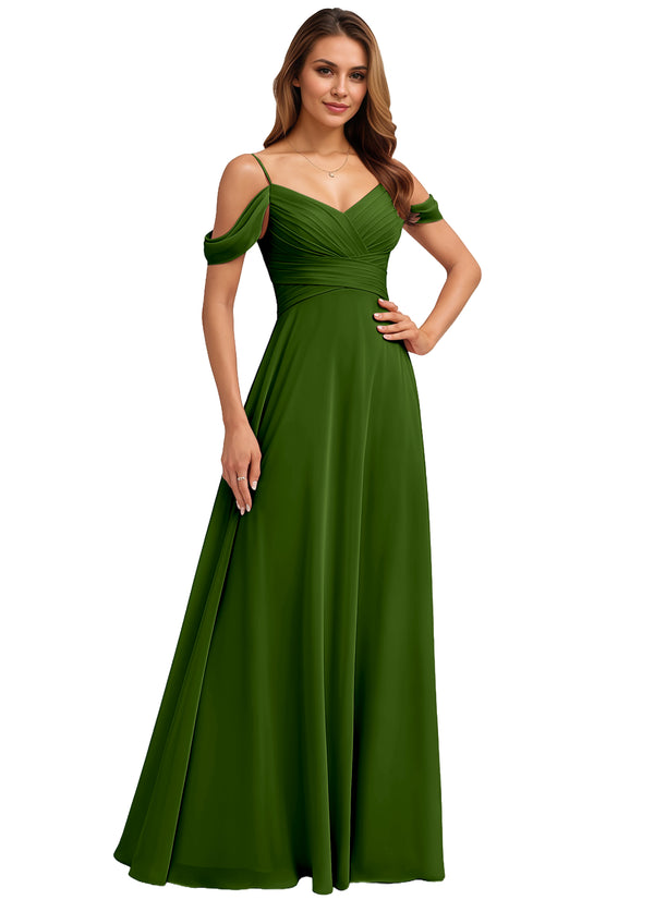 A-line Cold Shoulder Floor-Length Chiffon Bridesmaid Dress