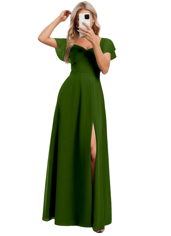 A-line V-Neck Floor-Length Chiffon Bridesmaid Dress With Ruffle